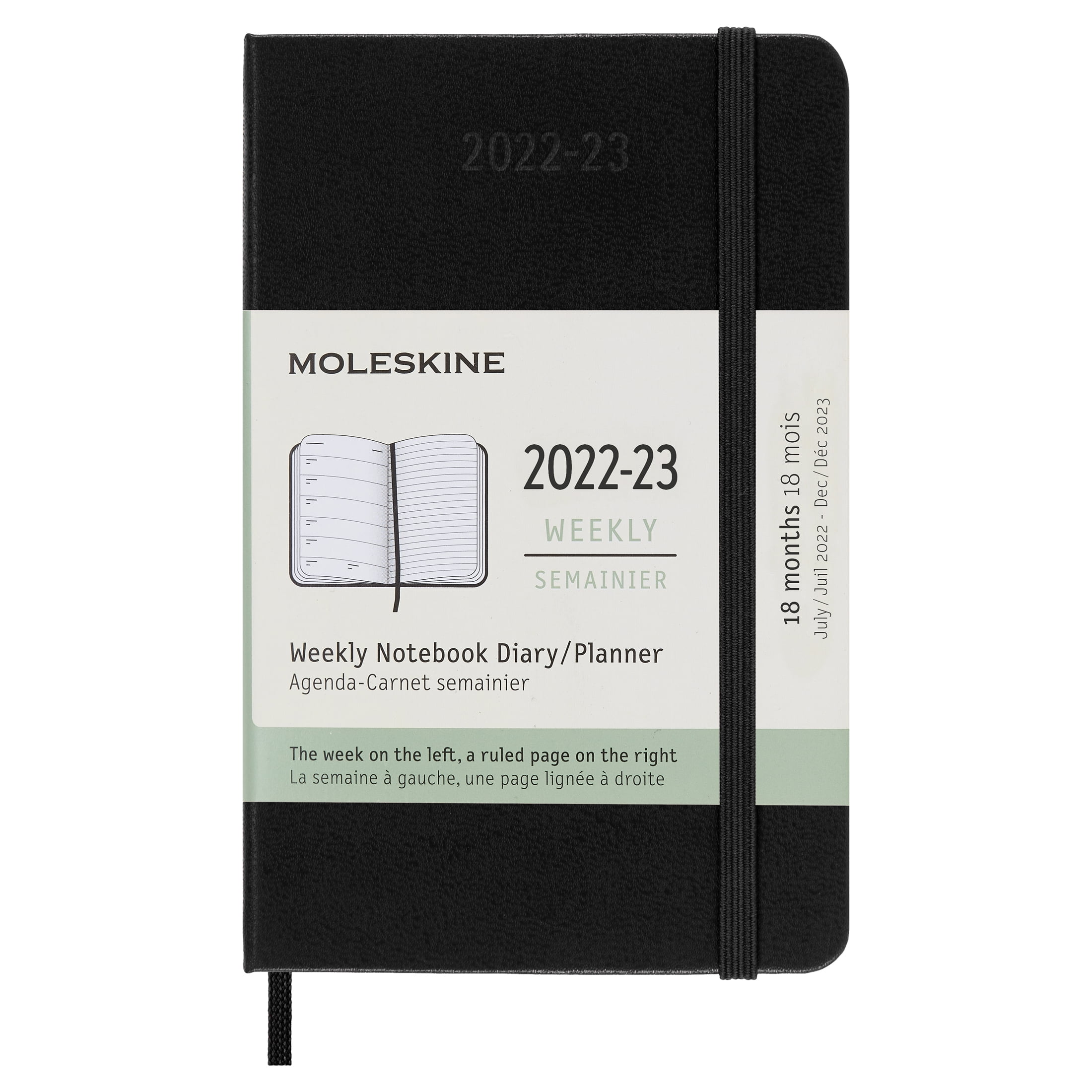 Moleskine 2023 Weekly Notebook Planner, 18M, Pocket, Black, Hard Cover