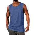 thumbnail image 2 of Zynoxe Men's Linen Tank Top Classic Comfy Round Neck Sleeveless Summer Top Trendy Imitation Denim Pullover Vest Breathable Casual Colid Color Top for Men S, 2 of 7