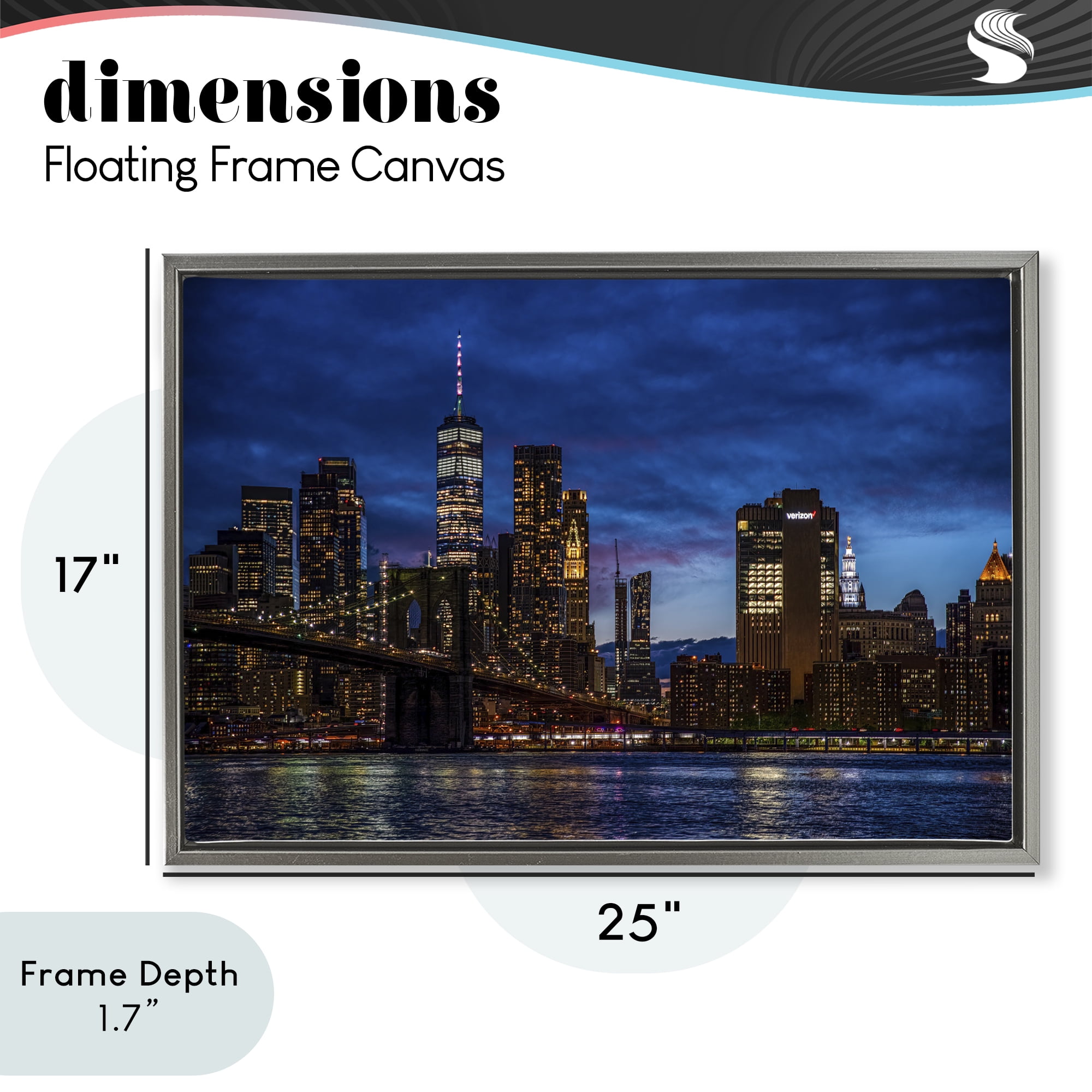 Stupell Industries Brooklyn Bridge at Night Gray Framed Floater Canvas Wall Art, design by Tim West