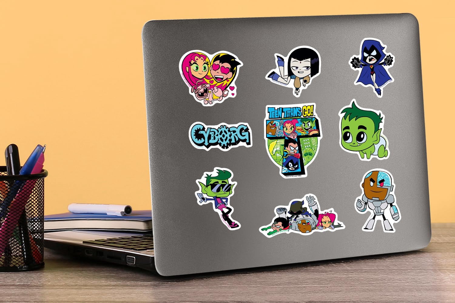 Teen Titans Go! 100ct Vinyl Large Deluxe Stickers Variety Pack  Die Cut Cartoon Superhero Decals for Laptop, Water Bottle, Scrapbooking, Tablet, Indoor & Outdoor