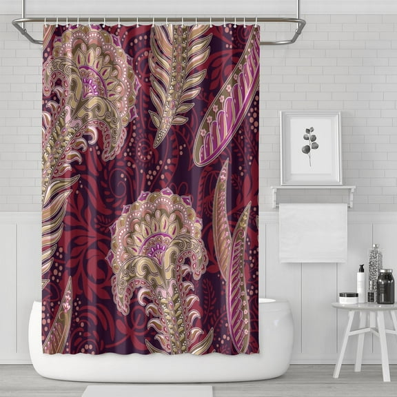 Hotel Style Bohemian Shower Curtain - Decorative Floral Bathroom Decor Waterproof Quick-Dry with Metal Grommets 72x72 Inches