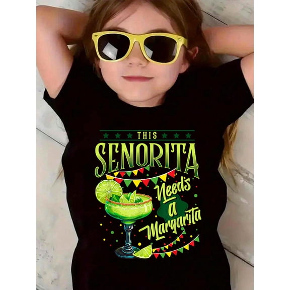 100% Cotton This Senorita Needs A Margarita Funny Cinco De Mayo Cute Kid T-Shirt Graphic T-shirts for boys and girls
