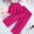 thumbnail image 4 of Fesfesfes Girls' Short Sleeve Round Neck Pullover Top and Long Pants Set Casual 2 Piece Summer Outfits,Lightweight Breathable Children's Clothing Sets(Hot Pink,3 Years), 4 of 9