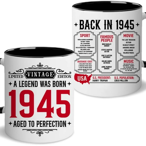 Vintage 1945 Coffee Mug - Ideas Present for 80th Birthday Gifts for Men Women, Turning 80 Gifts For Man, Dad, Grandpa