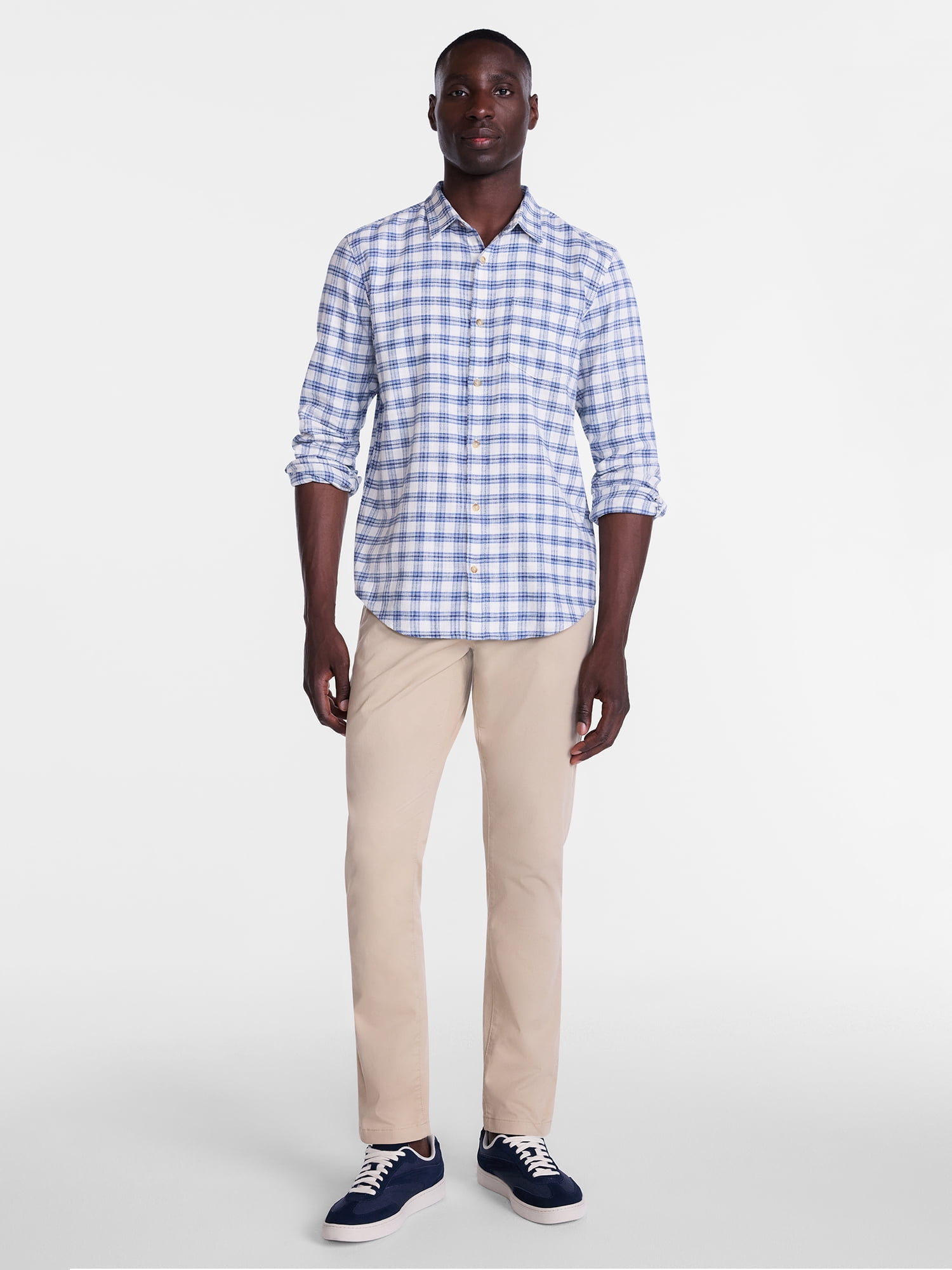 George Men's and Big Men's Slub Cotton Shirt with Long Sleeves, Sizes S-3XL