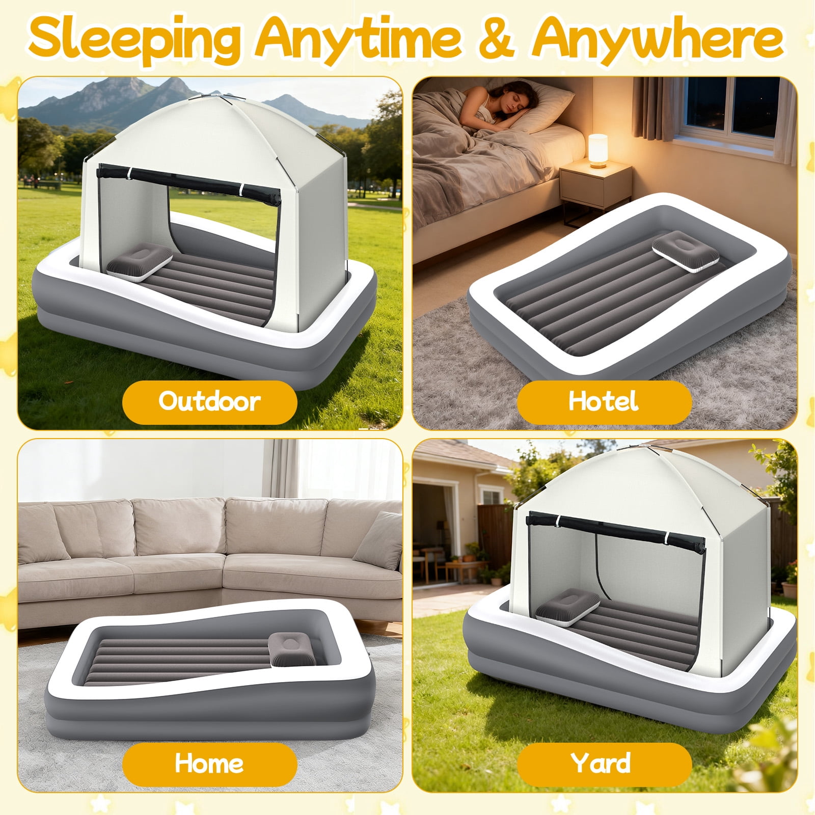 Small 2-in-1 Inflatable Travel Bed with Tent, Portable Compact Air Mattress with Safety Sides for Outdoor, 67 inch, 1 Set