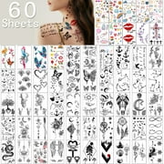 Yazhiji 60 Sheets Tiny Waterproof Temporary Tattoos, Moon Stars Constellations Music Compass Anchor Words Lines Flowers for Kids Adults Men and Women