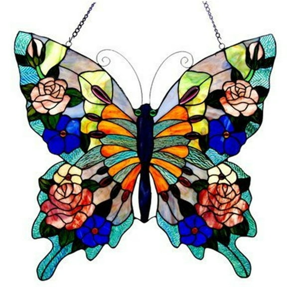 CHLOE Tiffany-glass Butterfly Window Panel 22.5x24