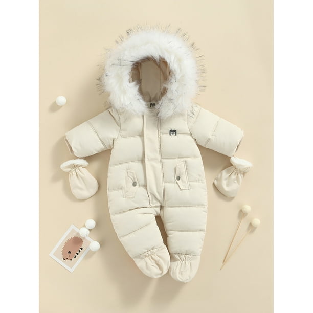 Lolmot Newborn Baby Snowsuit Bear Onesie Romper Fleece Footie Thicken  Winter Outwear Hooded Warm Jumpsuit for Girls Boys on Clearance 