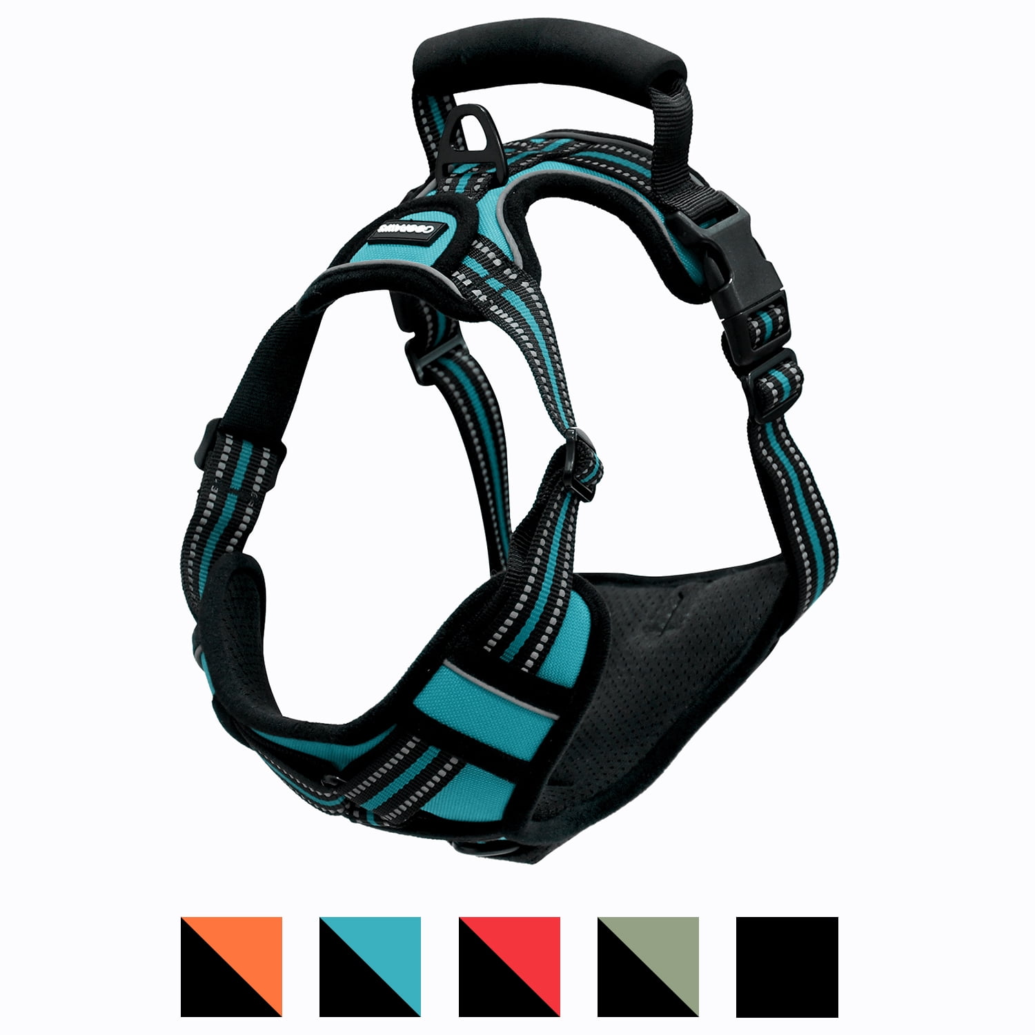 GOOPAWS Padded Reflective Dog Harness, Easy Control Lightweight Dog Harness, Adjustable Outdoor Pet Harness for Small Medium Large Dogs