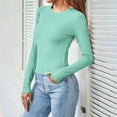thumbnail image 6 of DAETIROS Fashion T-Shirt for Women Solid Color Round Neck Tops Shirt Long Sleeves Green Size L, 6 of 8