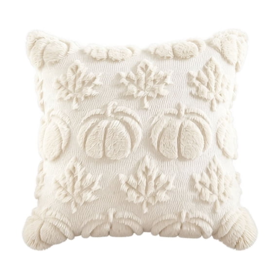 Pumpkin Fall Decorative Throw Pillow Covers 18"x18", Set of 2 Cream White Soft Faux Fur Pillow Covers for Autumn Harvest, Fluffy Plush Accent Pillow Cases