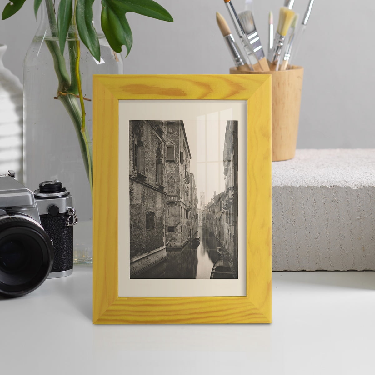 Vintage Views of Venice V - Framed Print w/glass - Sunflower Yellow