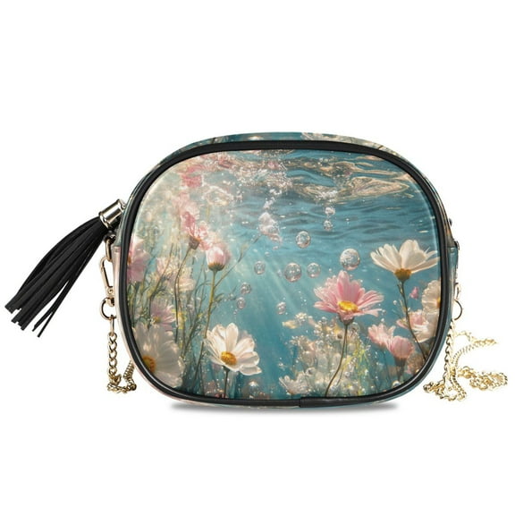 Womens Casual Chain Shoulder Bag Simple style Pink Flowers and Daisies Crossbody Bag