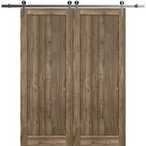 Sturdy Double Barn Door 48 x 84 inches | Quadro 4111 Walnut | Stainless Steel 13FT Rail Hangers Heavy Set | Solid Panel Interior Doors