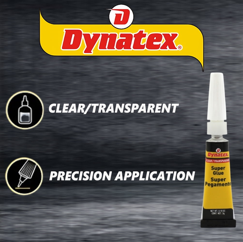 Dynatex .10 oz Super Glue Instant Adhesive - Bonds Glass Metal Plastic Rubber, 5000 PSI Strength, Clear Bond, Up to 175°F, Stronger Than Standard (12-Pack)