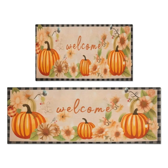 2 Pieces Of Kitchen Rugs and Mats Non Skid Washable Fall (21) Kitchen Mat,Floor Cushion Waterproof Rug,Rubber Backed Area Rugs for Laundry 47*17 30*17