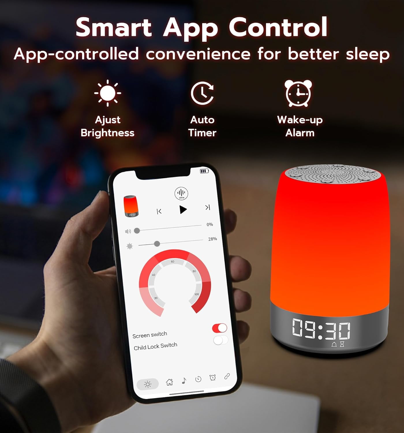 Red Light Therapy Sleep Device with White Noise Sound  and Alarm Clock