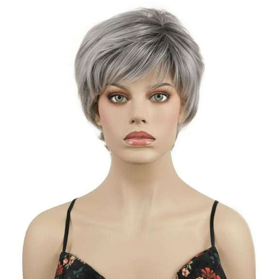 Lydell Short Gray Pixie Cut Wigs Synthetic Wig with Bangs for Women