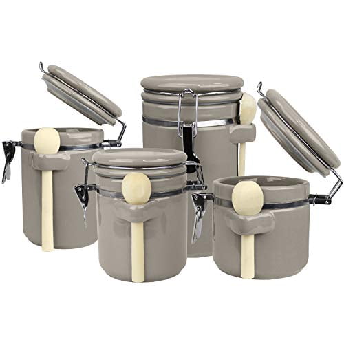 Blue Donuts 4 Piece Canister Sets For Kitchen Counter Ceramic Airtight Food Storage Containers Kitchen Canisters With 4 Wooden Spoons Set Of 4 45 Oz 40 Oz 33 Oz 25 Oz Grey Walmart Com Walmart Com