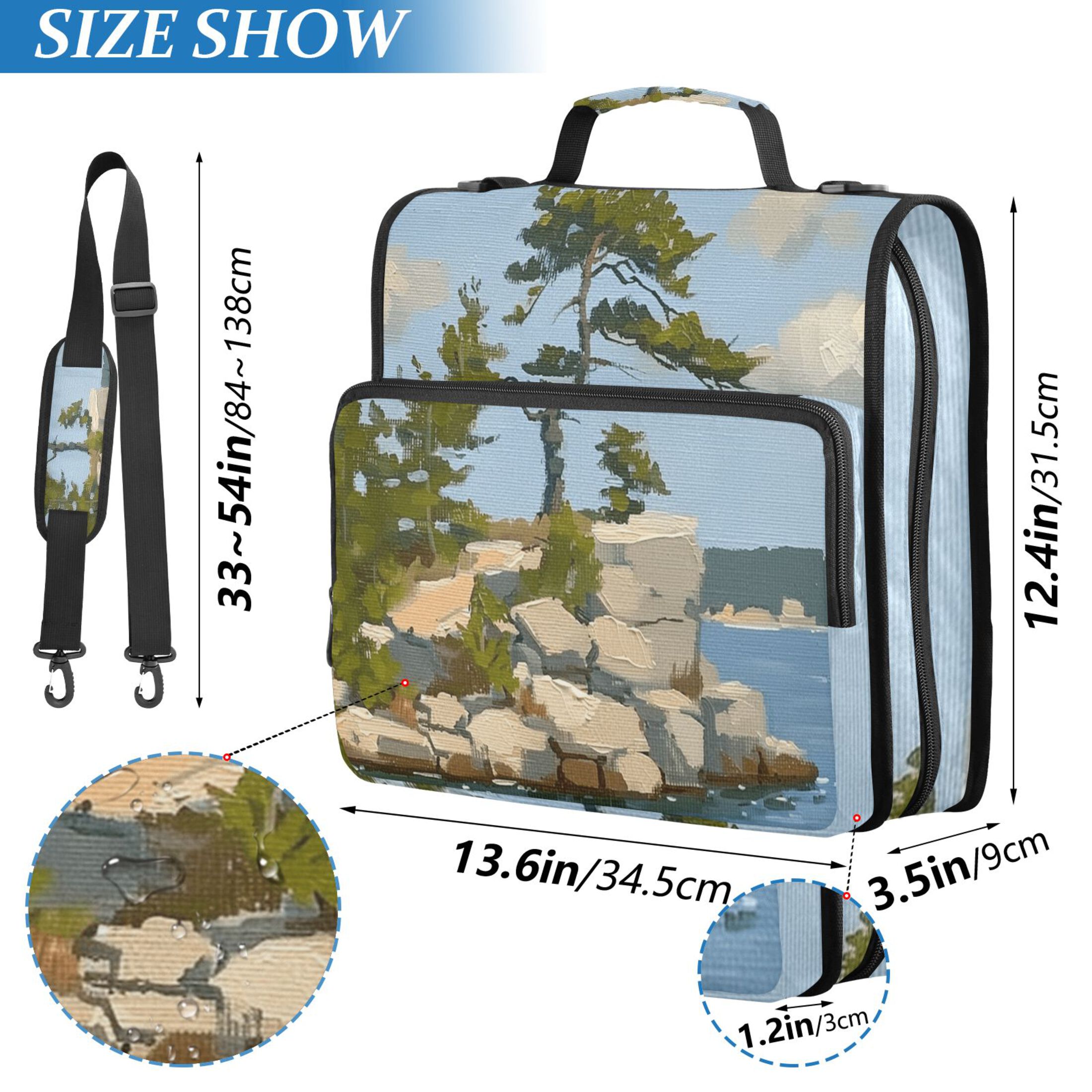 3 Ring Zipper Binder with Shoulder Strap Waterproof Trapper Keeper 2 Inch D-Ring 500 Sheets Capacity Island Oil Painting