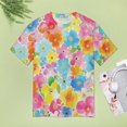 thumbnail image 4 of Floral Colorful Flower Womens Tops Women's Fashion Casual Short Sleeve Flower Print Round Neck Pullover Top Blouse, 4 of 6