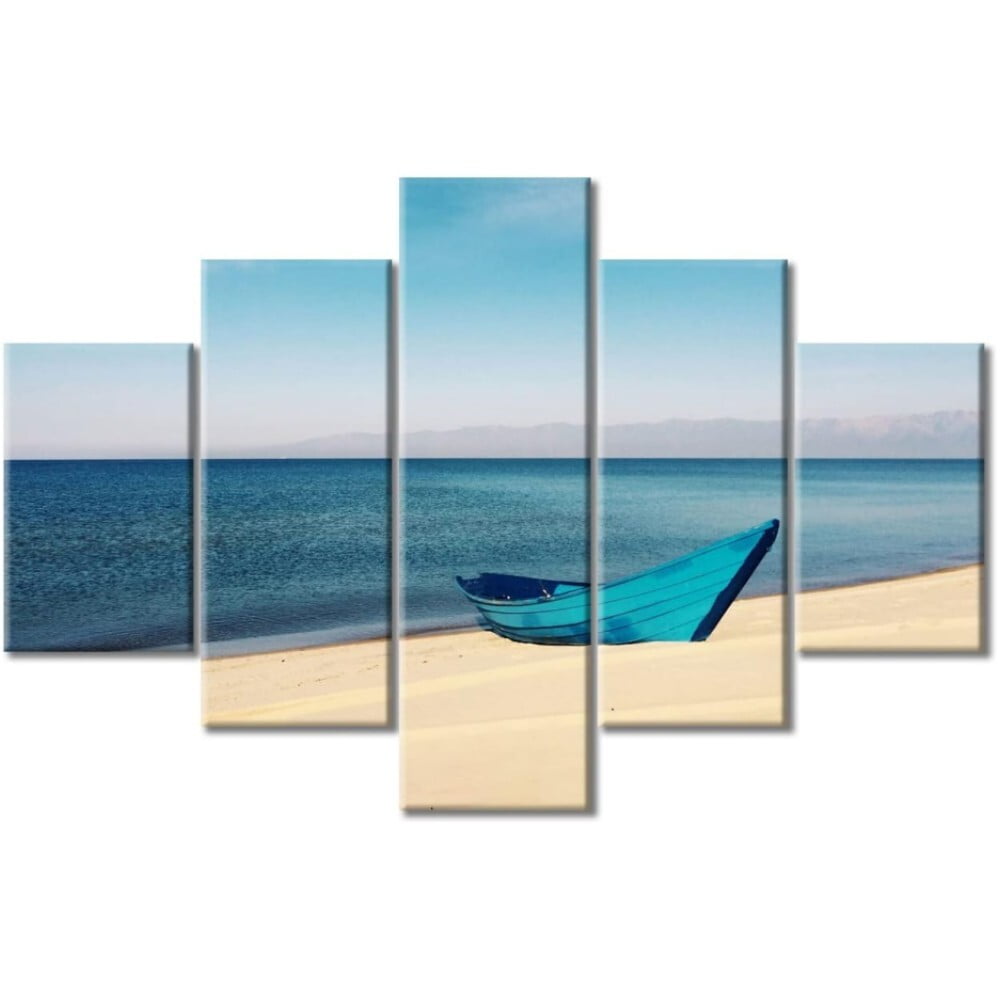 TISHIRON 5PCS Framed Beach Theme Canvas Wall Art Set,60"x40" Boat on