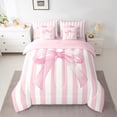 thumbnail image 2 of Feelyou Pink Watercolor Bowknot Bedding Comforter Set 7 Pieces, Chic Stripes Lines Full Bedding Set, Dreamy Princess Style Reversible Fitted Sheet Flat Sheet, Super Cozy Room Decor, 2 of 8