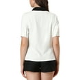thumbnail image 3 of INSPIRE CHIC Women's Contrast Collar Tie Ruffle Front Button Short Sleeve Work Shirt XS White, 3 of 6