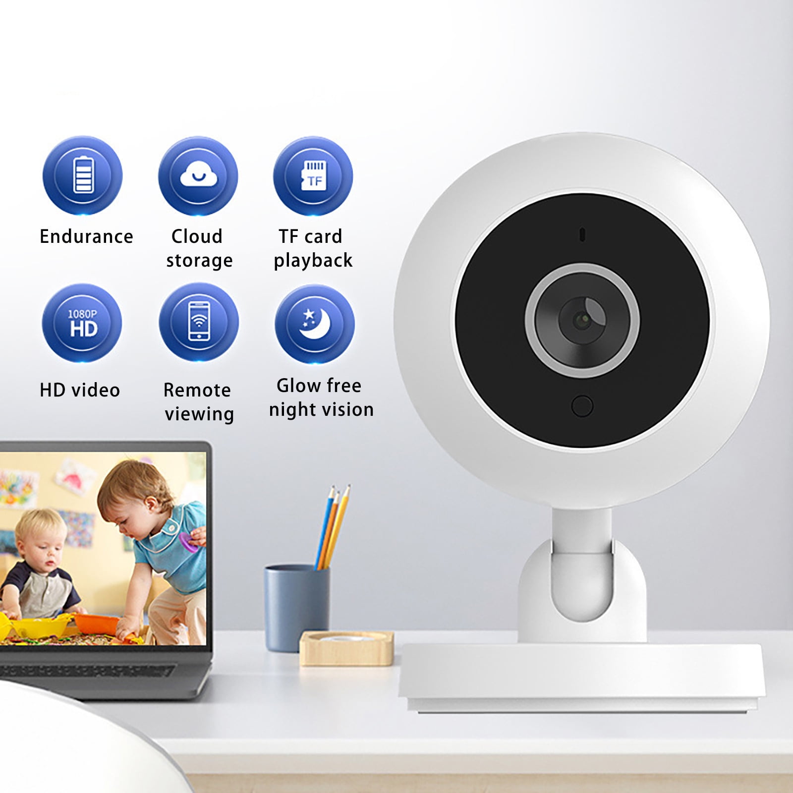 Kchsji WiFi Camera with Night Vision & Remote Access, Two-Way Audio, 64GB Card Included for Home Security, Office Monitoring, Baby or Pet Cam, Motion Detection, Clear Video Playback, Easy Setup