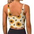 thumbnail image 3 of Haiem Sunflowers And Bee Pattern Womens Sports Bra - U Neck Padded Low Impact Yoga Bra Workout Crop Top Gym Moisture-Wicking Workout Vest -Small, 3 of 9