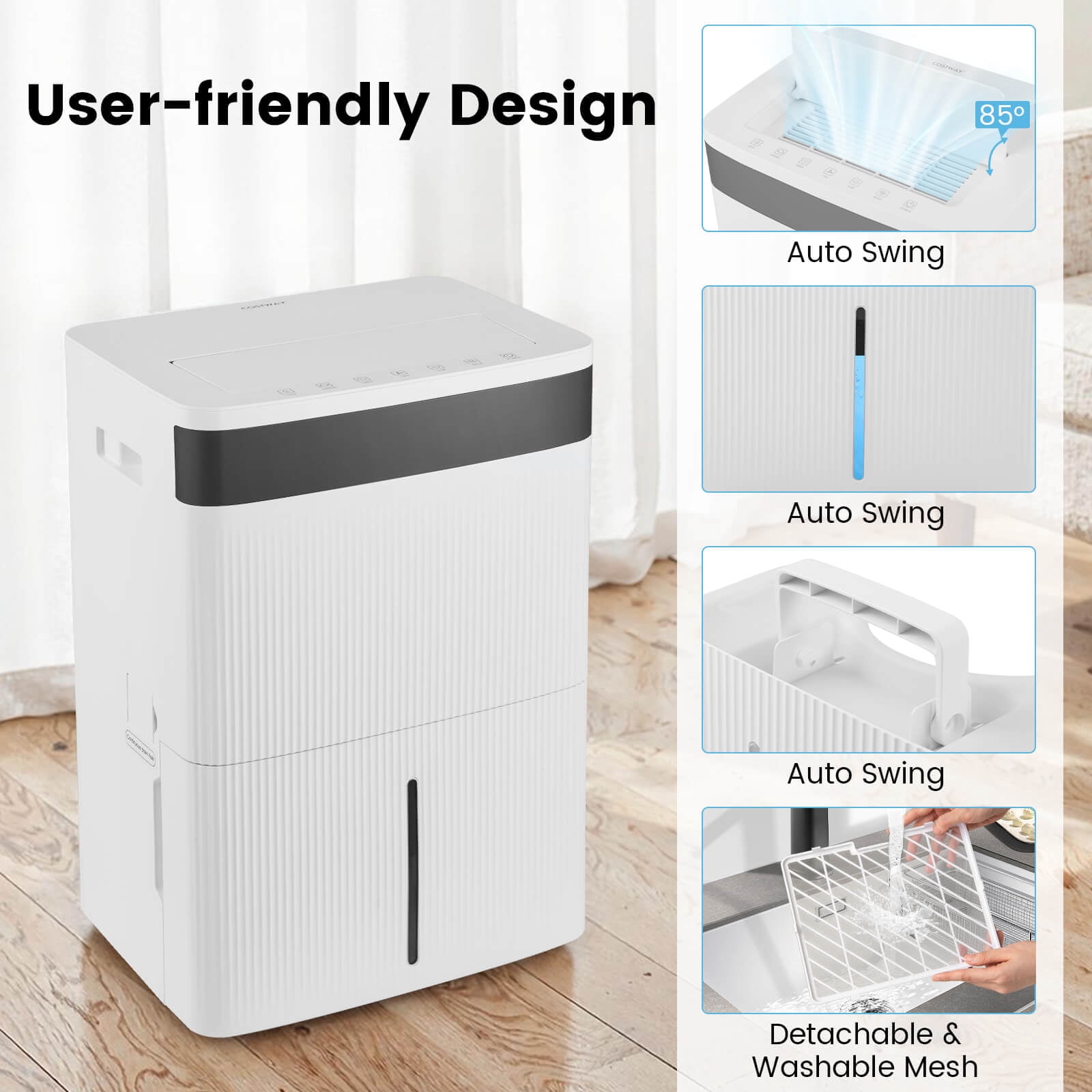 Costway 22-Pint(DOE) Dehumidifier with 3-Color Indicator For Home  6000 Sq.Ft  Coverage Area (MAX 74Pint at 95°F, 90%RH)