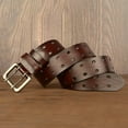 thumbnail image 5 of BrowQuartz Men Leather Belt Double Buckle Hollowed Out Waistband Casual Luxury Designer Metal Vintage Classic for Jeans Office Coffee Color 110cm, 5 of 6