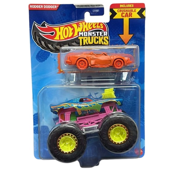 Mattel - Hot Wheels Monster Truck & Car - RODGER DODGER & CRUSHED COUPE - SPEED BUMP [JJT65]