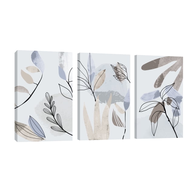 Set De 3 Cuadros Canvas Revolution Tríptico Vertical Plantas Abstractas 25x38 cm