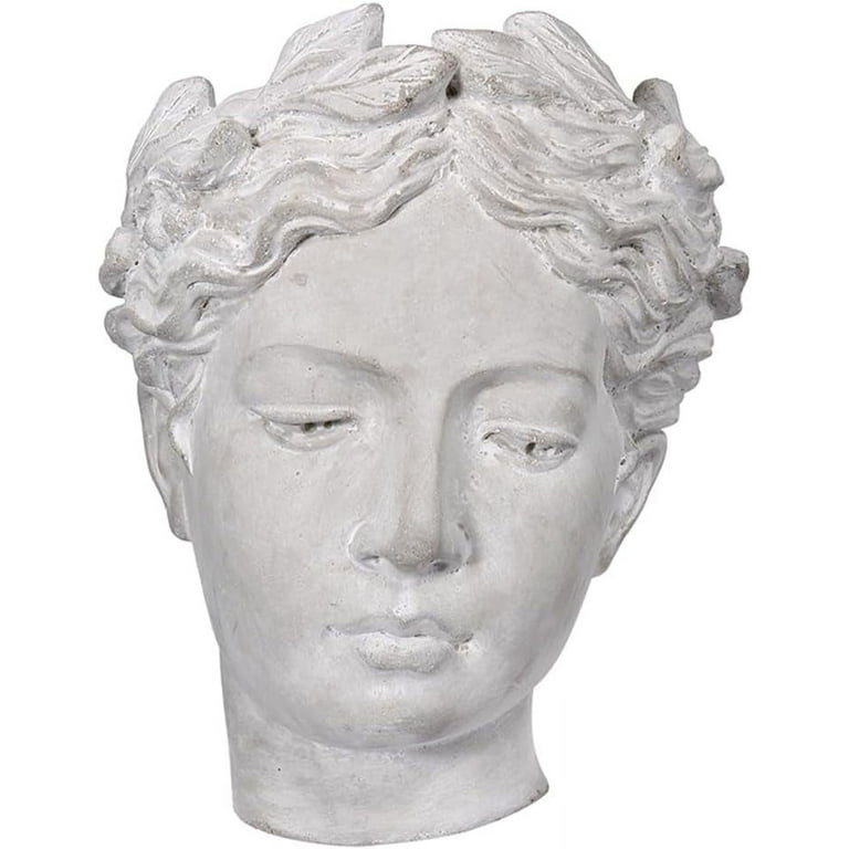 Classic Visage Greek Goddess Cement Wall Planter Outdoor Indoor, Floral  Crown Women Head Statue Accent Hanging Vase Planter For Plant Flower, Gray  8.7In 