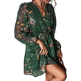 thumbnail image 3 of Robes Mini pour Femmes Décontractées de Printemps à Col en V en Mousseline Longues à Manches Paysannes Fluides Robe d'Été Verte P, 3 of 10