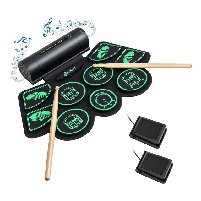 Gymax 9 Pads Electronic Drum Set Roll Up Drum Kit w/ MIDI & Dual Stereo Speakers Green