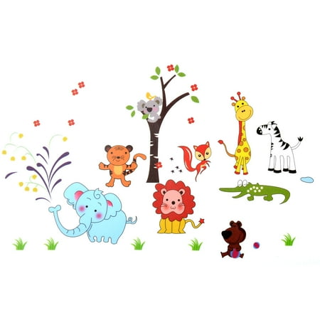 Growth Chart Nursery Decor - Nursery Home Animals Tree Print Adhesive Wall Sticker Decal Wallpaper 90x60cm
