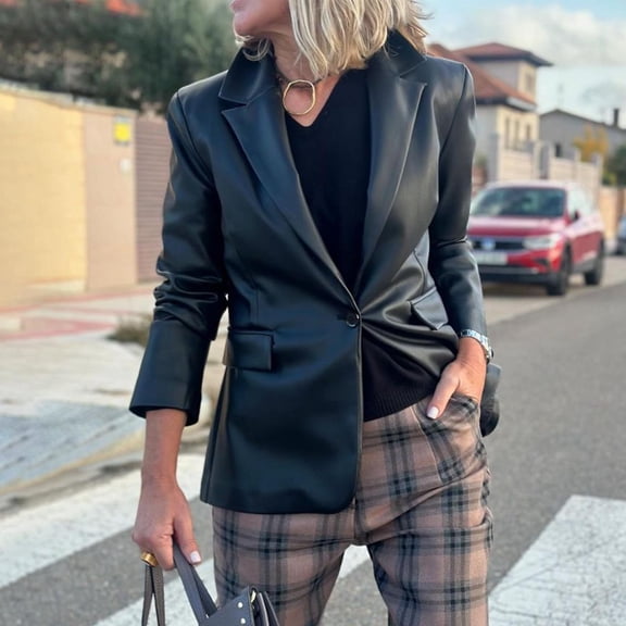 Sakmal Womens Barn Coat Black Plus Size Leather Peacoat Jacket Trendy Womens Tops M