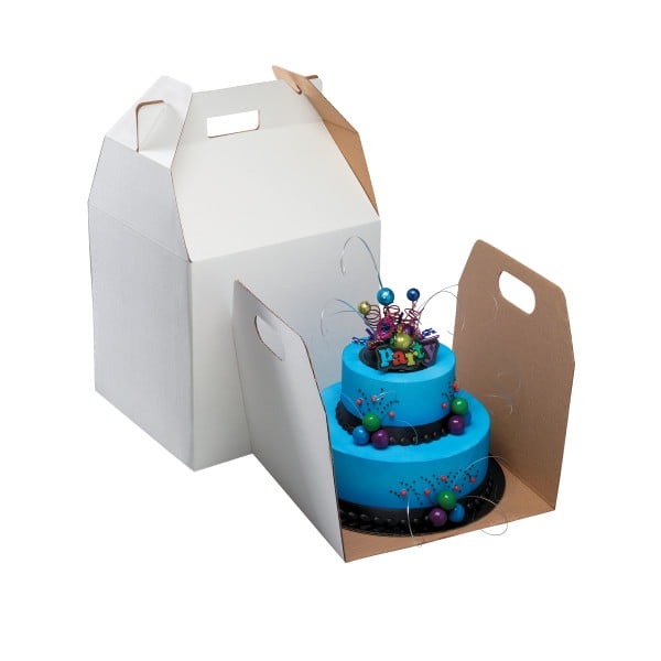 Cake Delivery Box Square Tall White w/ Handle