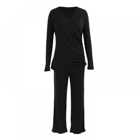 

Womens Long Sleeve Maternity & Nursing Pajama Set Breastfeeding Shirts And Pregnancy Pants Pregnancy PJ Set