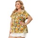 thumbnail image 4 of Women's Plus Size Blouse Floral Button Down Casual Peplum Top Yellow 3X, 4 of 7
