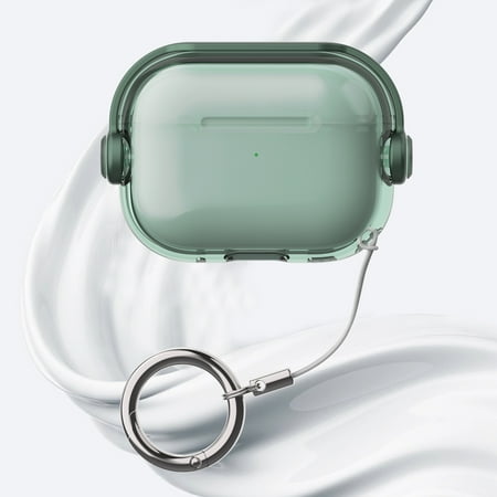 ELEHOLD for Airpods Pro 2nd Gen (2022) Case Slim Fit Clear Transparent Kickstand Plastic Simple Shockproof Protective Case with Ring Keychain for Airpods Pro 2nd Gen (2022) Green