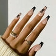 thumbnail image 3 of Apuakthei Glossy Coffin Extra Long Press on Nails with Designs,Nude Acrylic Nails Press on,Stick on Nails for Women,Artificial Glue on Nails,Fake Nails with Dragon Black Splicing, 3 of 7