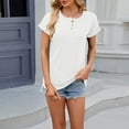 thumbnail image 3 of HomeGardon Summer Tops Tops for Women 2025,Women's Solid Color Round Neck Button Loose Short Sleeved T-shirt,S-XXL, 3 of 4