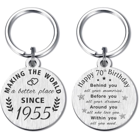 70th Birthday Gifts for Women Men, 70 Year Old Birthday Keychain, Born in 1955 Gifts, 1955 Birthday Decorations