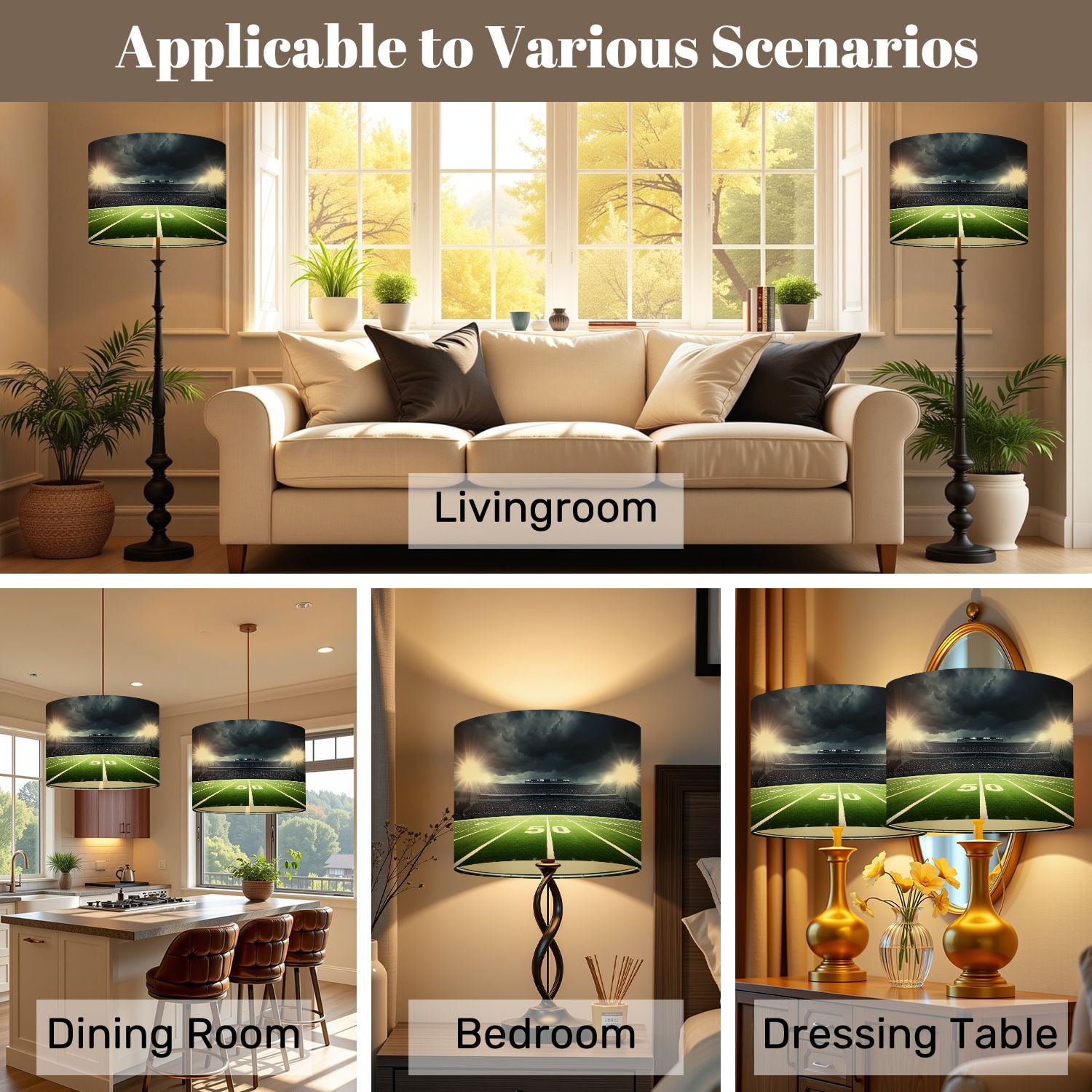 Lampshades 2 Pack American football satdium 13"x13"x10" Light Shade for Table Lamps Floor Lamps Drum Lamp Shades Lampshade Replacement Kids Room Nursery Game Room Man Cave Decor Easy Assembly