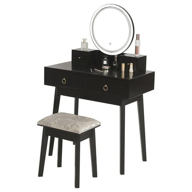 Frostluinai 50 Makeup Vanity Desk Set, Black Vanity Desk With Lighted Mirror