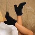 thumbnail image 6 of Miqool Women's Faux Leather Lace Up Ankle Boots Round Toe Block Heels Winter Cold Weather Warm Booties, 6 of 9